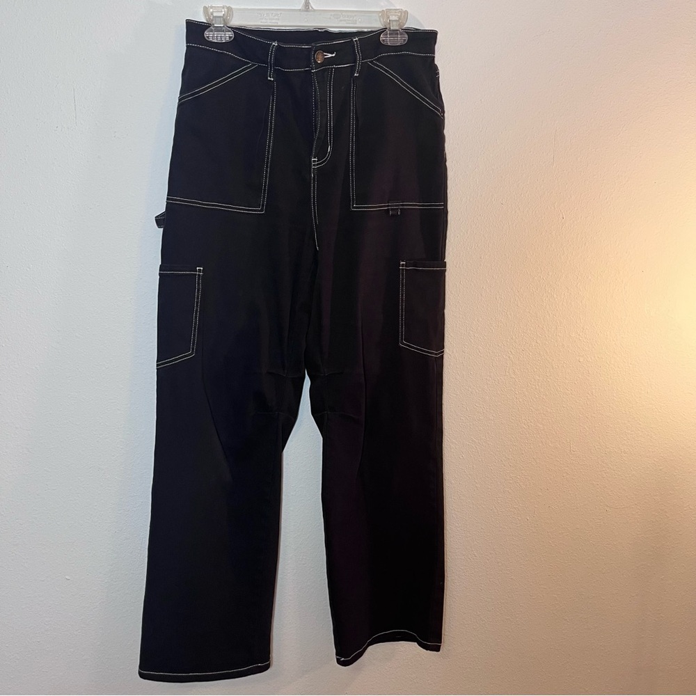 Streetwear Aesthetic Contrast Stitch Black Carpenter Pants - Wide Leg women’s 12 - Picture 4 of 9